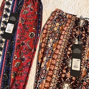 Fashion Nova Red and Brown Patterned Pants